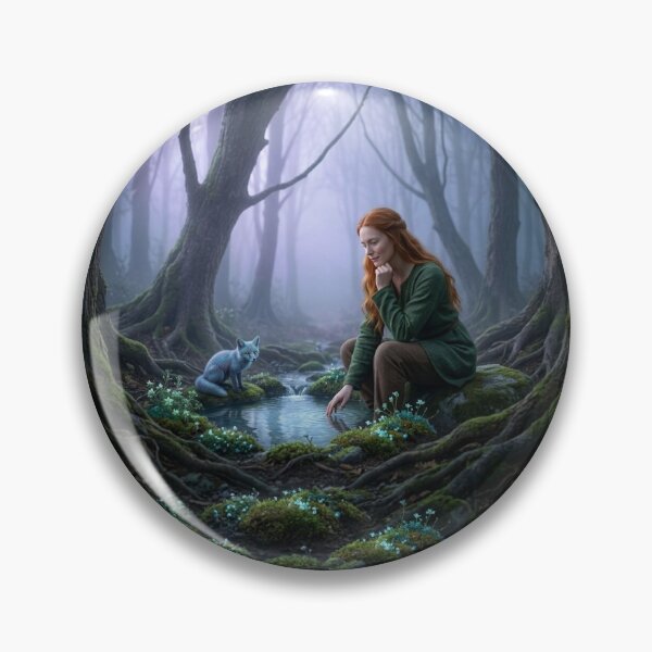 Item preview, ​​A woman and blue fox in misty woods. designed and sold by JoyNest = "The nest of joy".
