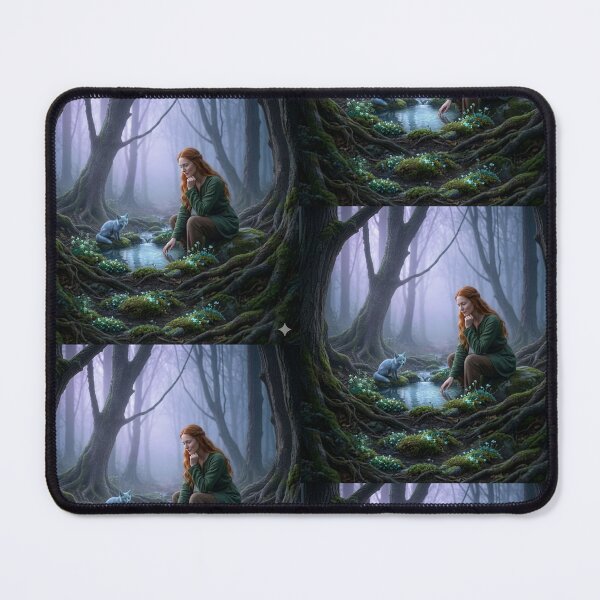 Item preview, ​​A woman and blue fox in misty woods. designed and sold by JoyNest = "The nest of joy".