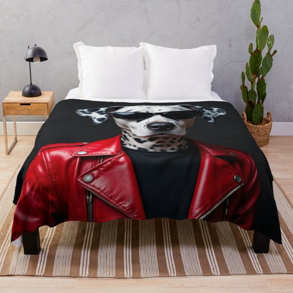 Item preview, Rebel Dalmatian – Cool Dog Fashion Red Leather Jacket Art designed and sold by AlgorithmiaArt.