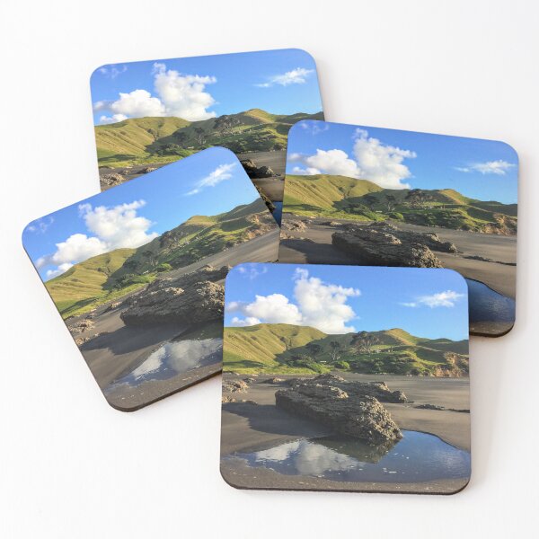 Item preview, New Zealand Reflections: Black Sand Beach and Green Hills designed and sold by ewinas.