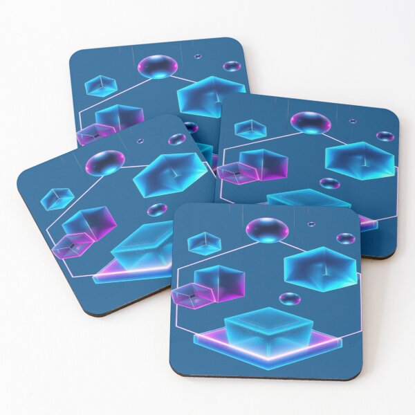Item preview, Floating Neon Geometry – 3D Glowing Holographic Cubes Digital Art designed and sold by AlgorithmiaArt.