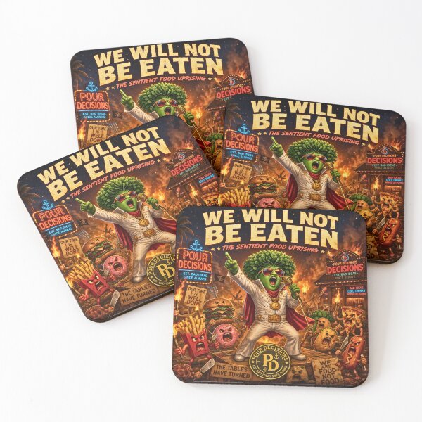Item preview, We Will Not Be Eaten — Pour Decisions Sentient Food Uprising Art designed and sold by A Sinister Sly.