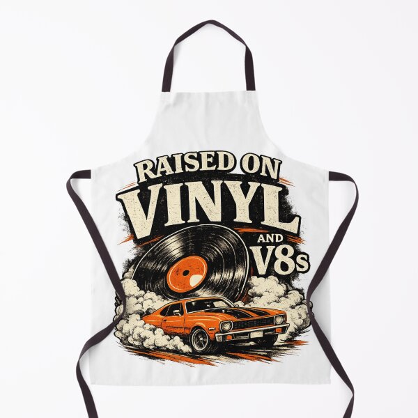 Item preview, Raised on Vinyl and V8s Retro Car Music T-Shirt, vintage car music lover gift, classic muscle car vinyl lover graphic tee designed and sold by Maravillio.