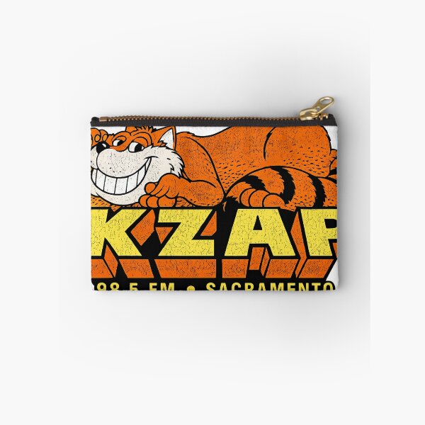Item preview, Vintage-inspired KZAP 98.5 FM Sacramento logo featuring a laid-back cartoon orange tabby cat lounging across bold retro block lettering. designed and sold by PIXEL POP DESIGNS - Beyond the Norm!.