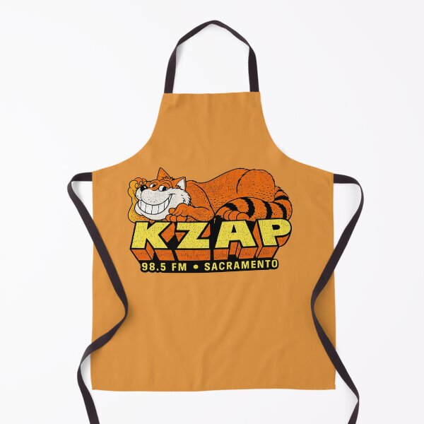 Item preview, Vintage-inspired KZAP 98.5 FM Sacramento logo featuring a laid-back cartoon orange tabby cat lounging across bold retro block lettering. designed and sold by PIXEL POP DESIGNS - Beyond the Norm!.