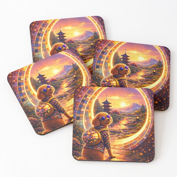 Item preview, Disco Dog Japan Portal Sunset – Psychedelic Poodle Travel Fantasy Art Print designed and sold by Digital Culture Studio.