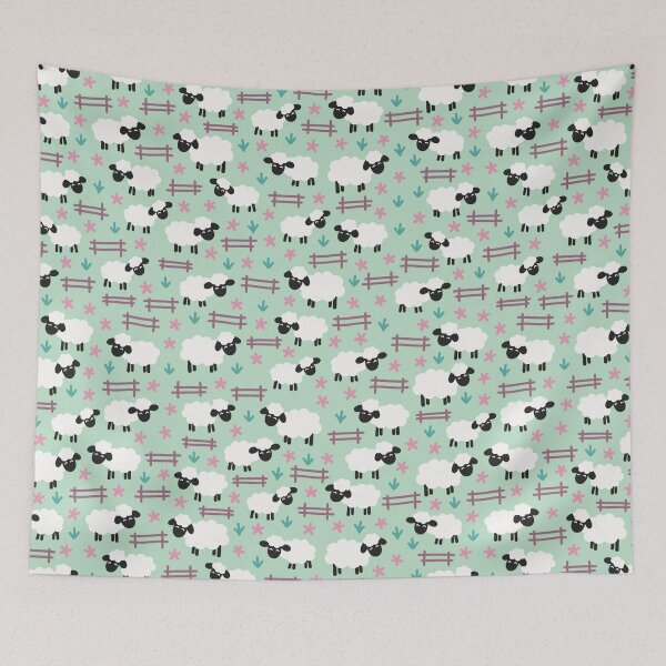 Item preview, Cute Sheep in a Field Whimsical Pastel Green Pattern designed and sold by winterpumpkin.