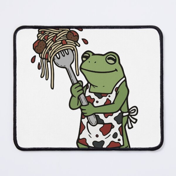 Item preview, Chef Frog with Spaghetti and Meatballs Illustration designed and sold by Floomart.