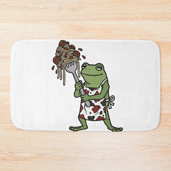Item preview, Chef Frog with Spaghetti and Meatballs Illustration designed and sold by Floomart.