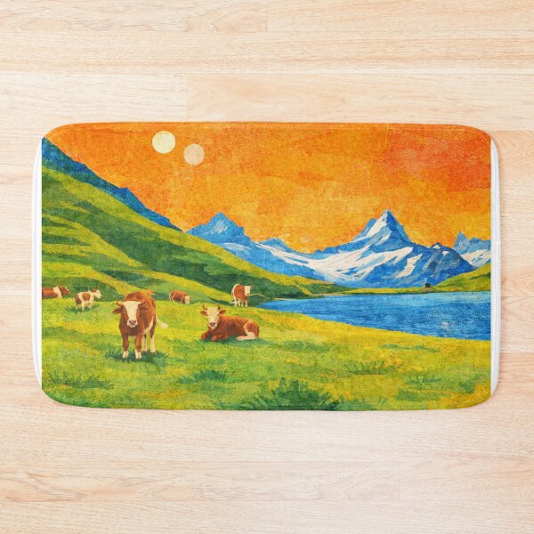Item preview, Swiss Cows in Glowing Alpine Scenery, Mixed Media Digital Collage designed and sold by SWSandraWechner.