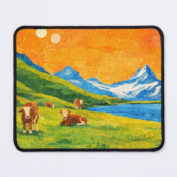Item preview, Swiss Cows in Glowing Alpine Scenery, Mixed Media Digital Collage designed and sold by SWSandraWechner.
