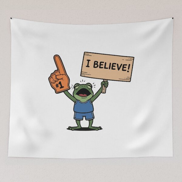 Item preview, Enthusiastic Sports Fan Frog with Foam Finger and Sign designed and sold by Floomart.