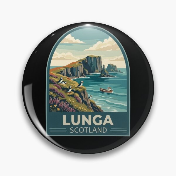 Item preview, Lunga Scotland Puffin Vintage Travel Poster - Treshnish Isles designed and sold by Loom on the Loch.