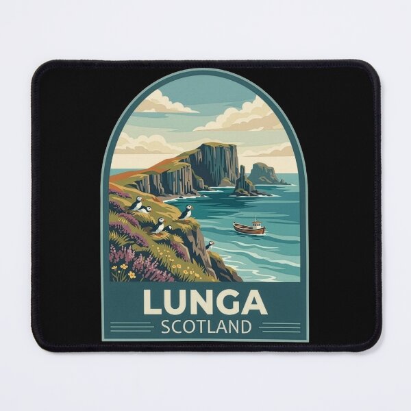 Item preview, Lunga Scotland Puffin Vintage Travel Poster - Treshnish Isles designed and sold by Loom on the Loch.