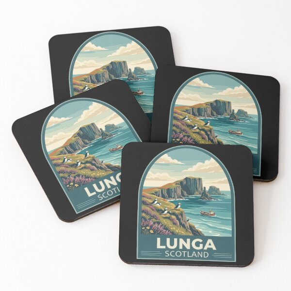 Item preview, Lunga Scotland Puffin Vintage Travel Poster - Treshnish Isles designed and sold by Loom on the Loch.