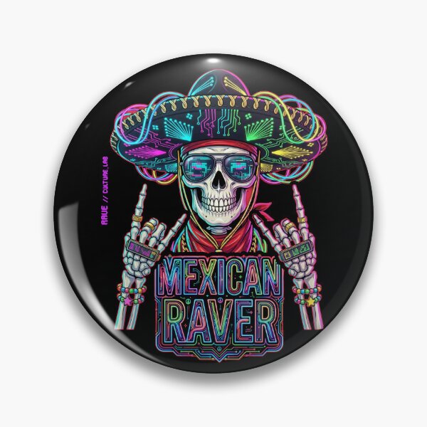 Item preview, Cyberpunk Mexican Raver Skull - Neon Charro Edition designed and sold by RaveCultureLab.