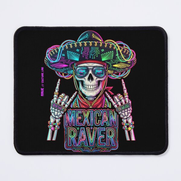 Item preview, Cyberpunk Mexican Raver Skull - Neon Charro Edition designed and sold by RaveCultureLab.