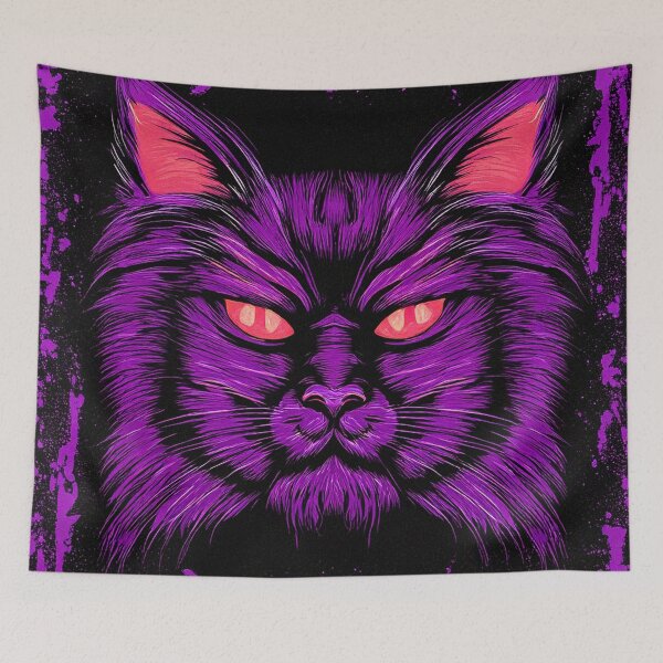 Item preview, Purple cat face with glowing pink eyes designed and sold by ChernivtsiSkoda.