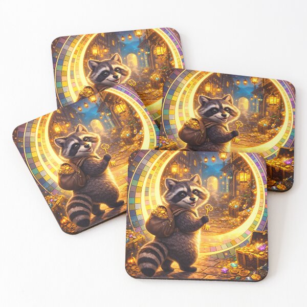 Item preview, Treasure Raccoon Portal Adventure – Cute Fantasy Animal Gold Key Art Print designed and sold by Digital Culture Studio.