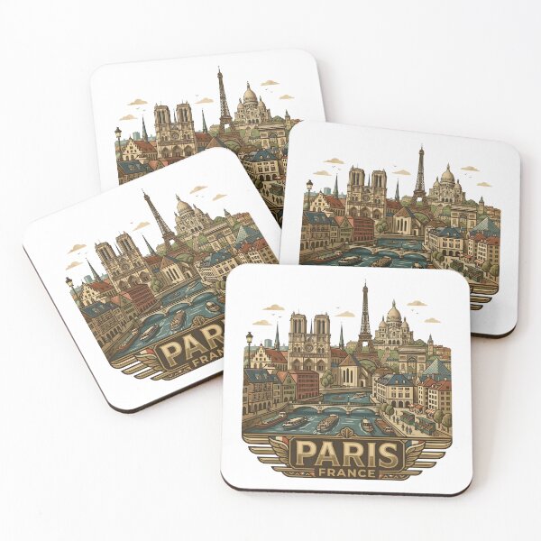Item preview, Paris France Travel Badge - Vintage Eiffel Tower & Notre Dame Art designed and sold by BaliChili.