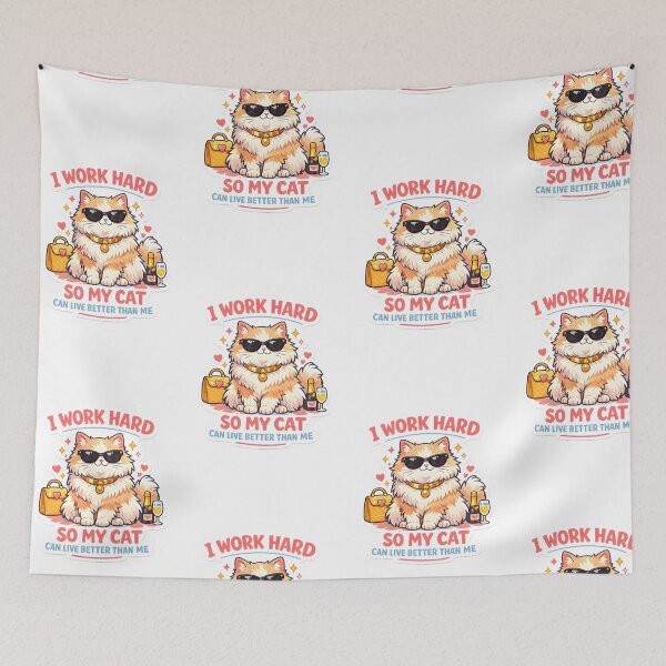 Item preview, I Work Hard So My Cat Can Live Better Than Me – Funny Fluffy Cat Sticker designed and sold by Bettybee00.