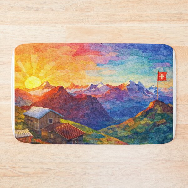 Item preview, Glowing Sunset over Swiss Alps Panorama, Mixed Media Digital Collage designed and sold by SWSandraWechner.