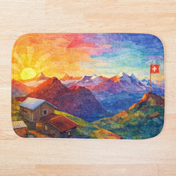 Item preview, Glowing Sunset over Swiss Alps Panorama, Mixed Media Digital Collage designed and sold by SWSandraWechner.