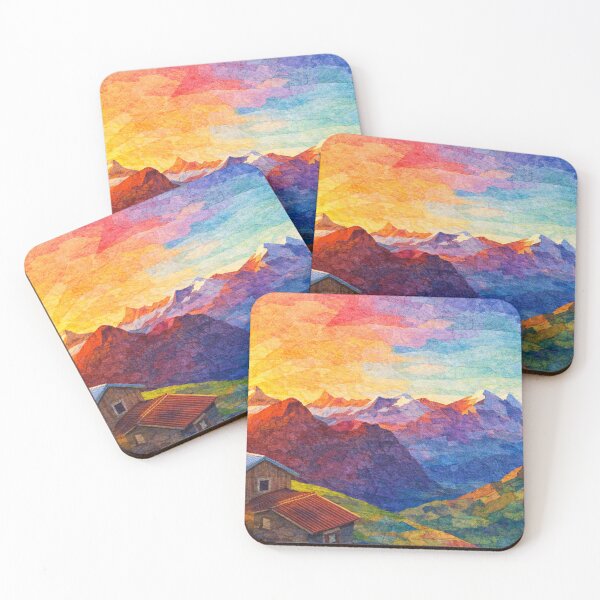 Item preview, Glowing Sunset over Swiss Alps Panorama, Mixed Media Digital Collage designed and sold by SWSandraWechner.