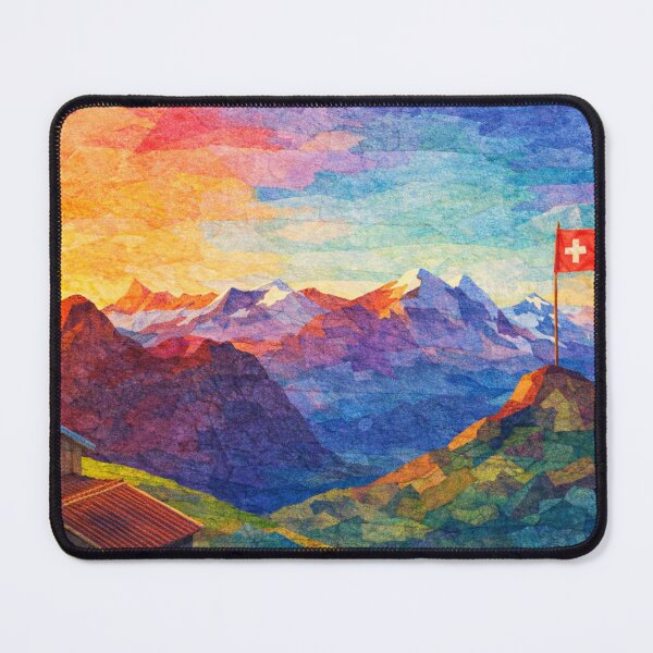 Item preview, Glowing Sunset over Swiss Alps Panorama, Mixed Media Digital Collage designed and sold by SWSandraWechner.