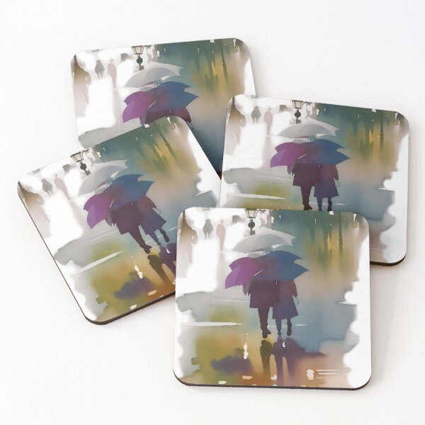 Item preview, Rainy City Romance Watercolor Silhouette designed and sold by Serene Strokes Art.