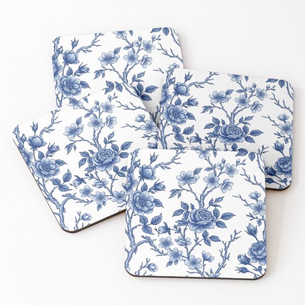 Item preview, Vintage Chinoiserie Blue and White Toile Floral Pattern designed and sold by BLUESKY11a.