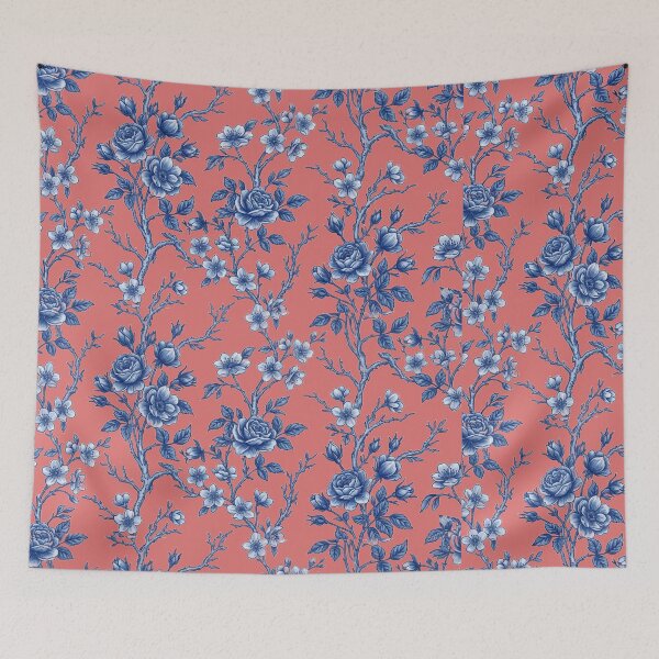Item preview, Vintage Chinoiserie Blue and White Toile Floral Pattern designed and sold by BLUESKY11a.