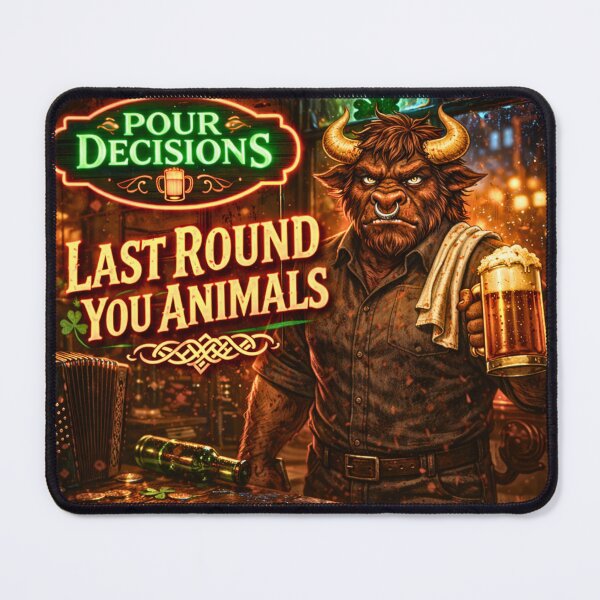 Item preview, Last Round You Animals — Pour Decisions Muggs McGrunt Art designed and sold by A Sinister Sly.