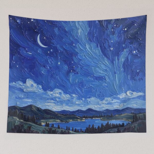 Item preview, Starry Night Over Silent Lake Impasto Oil Painting designed and sold by TS68.