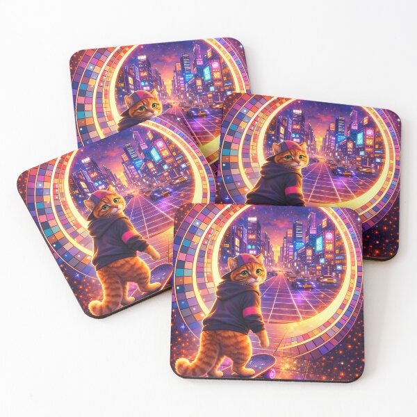 Item preview, Skater Cat Neon Portal – Cyberpunk Skateboard Kitty Retro City Art Print designed and sold by Digital Culture Studio.