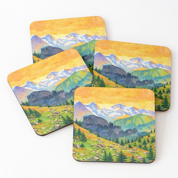 Item preview, Pastel Mountain Range framing a Green Valley, Mixed Media Digital Collage designed and sold by SWSandraWechner.