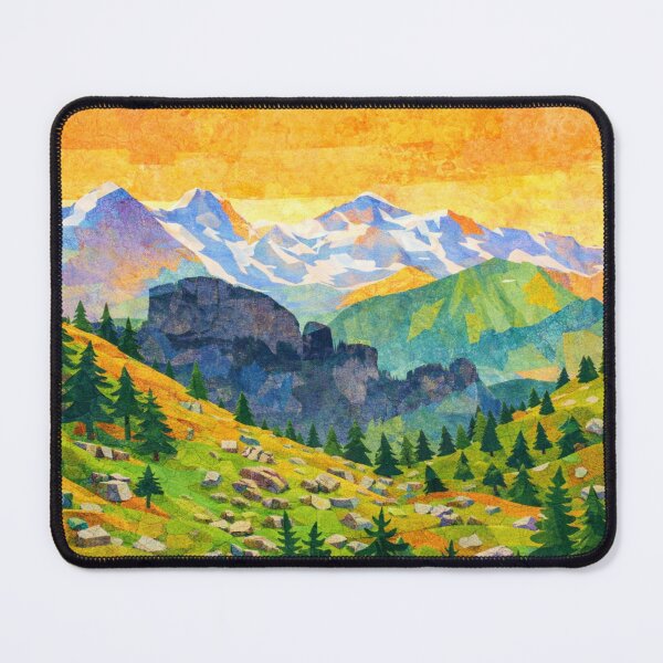 Item preview, Pastel Mountain Range framing a Green Valley, Mixed Media Digital Collage designed and sold by SWSandraWechner.