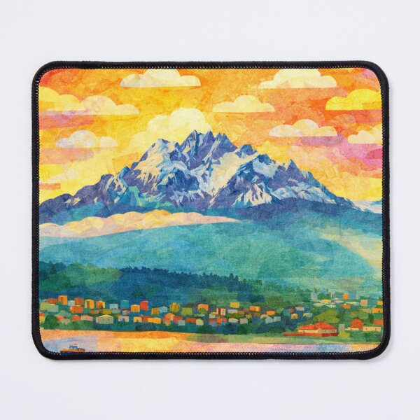 Item preview, Mount Pilatus rising from the Fog, Colorful Alps Panorama, Mixed Media Digital Collage designed and sold by SWSandraWechner.