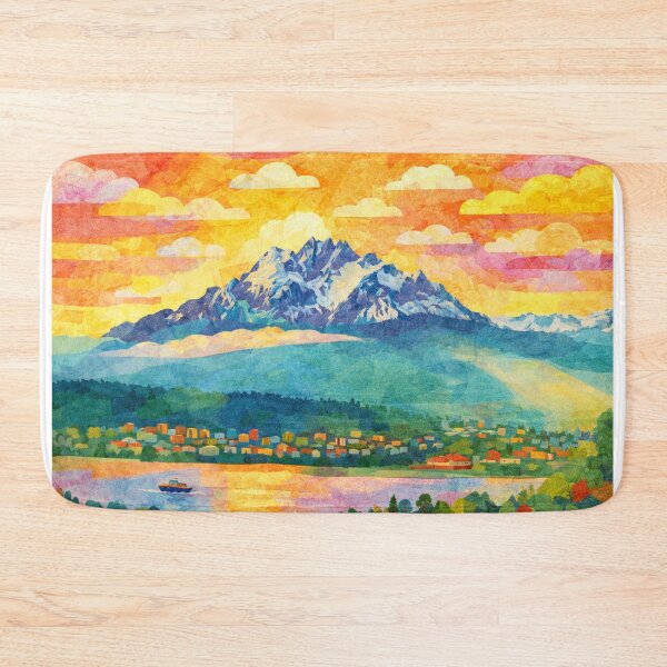 Item preview, Mount Pilatus rising from the Fog, Colorful Alps Panorama, Mixed Media Digital Collage designed and sold by SWSandraWechner.