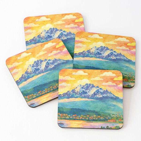 Item preview, Mount Pilatus rising from the Fog, Colorful Alps Panorama, Mixed Media Digital Collage designed and sold by SWSandraWechner.