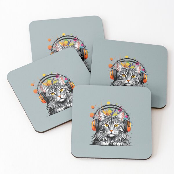 Item preview, Cat with headphones listening to music designed and sold by MonsoonInkX.