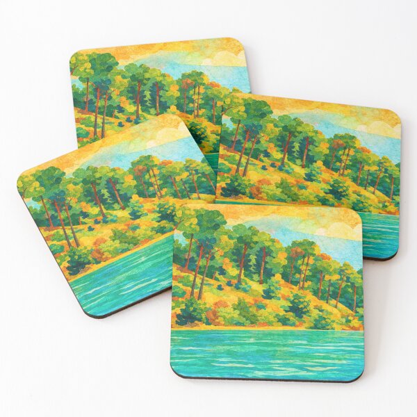 Item preview, Turquoise Lake seamed by Lush Green Forest, Mixed Media Digital Collage designed and sold by SWSandraWechner.