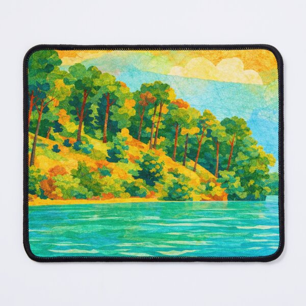 Item preview, Turquoise Lake seamed by Lush Green Forest, Mixed Media Digital Collage designed and sold by SWSandraWechner.
