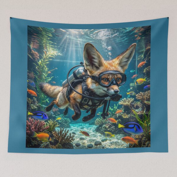 Item preview, Fennec Fox Scuba Dives in Aquarium designed and sold by Tridentulus.