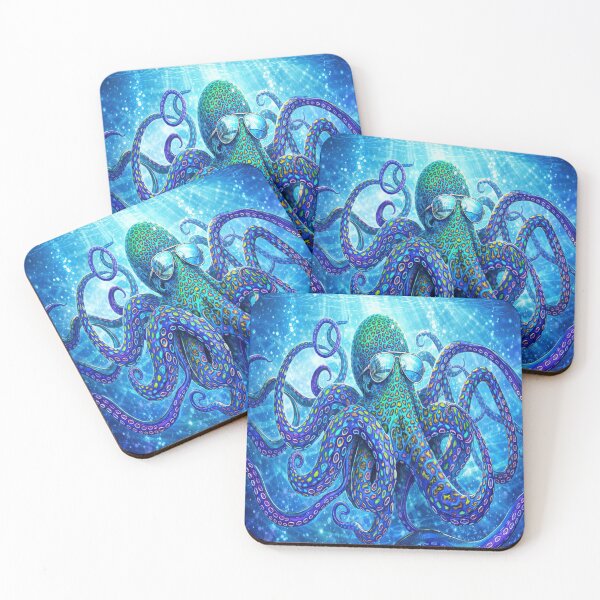 Item preview, Cool Octopus with Sunglasses – Psychedelic Neon Ocean Art designed and sold by artistwill.