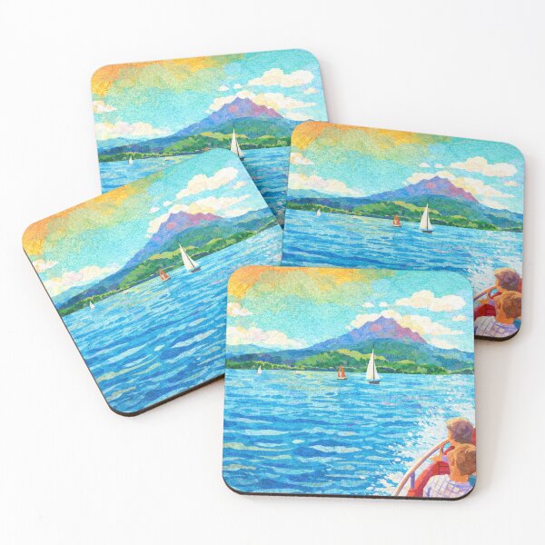 Item preview, Sailboats cruising on Lake Lucerne in front of Mount Pilatus, Mixed Media Digital Collage designed and sold by SWSandraWechner.