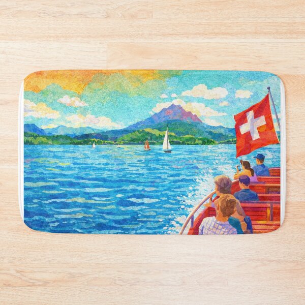 Item preview, Sailboats cruising on Lake Lucerne in front of Mount Pilatus, Mixed Media Digital Collage designed and sold by SWSandraWechner.