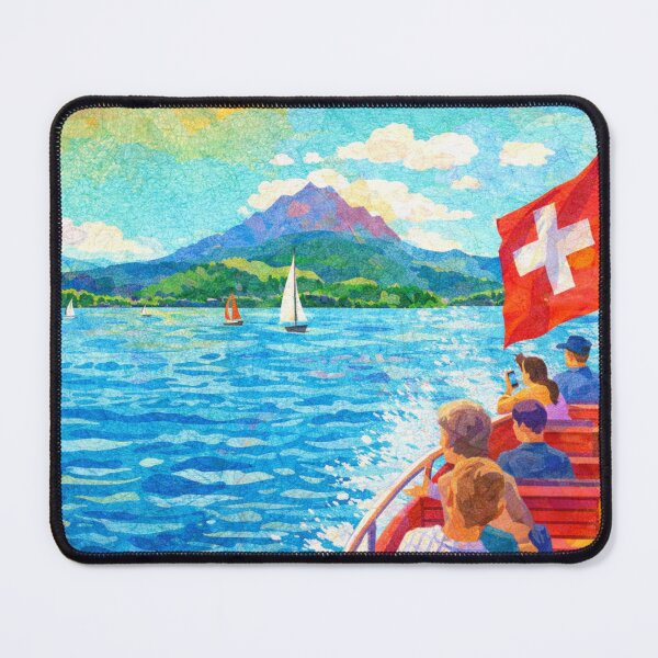 Item preview, Sailboats cruising on Lake Lucerne in front of Mount Pilatus, Mixed Media Digital Collage designed and sold by SWSandraWechner.