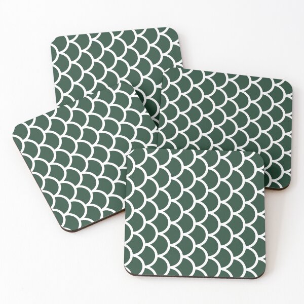 Item preview, Forest Green And White Fish Scales Pattern designed and sold by pattern-archive.