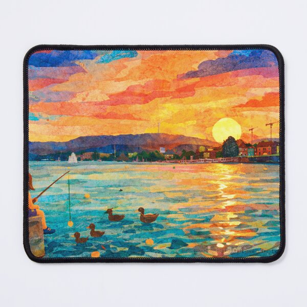 Item preview, Children playing with ducks, Sunset over Lake, Mixed Media Digital Collage designed and sold by SWSandraWechner.